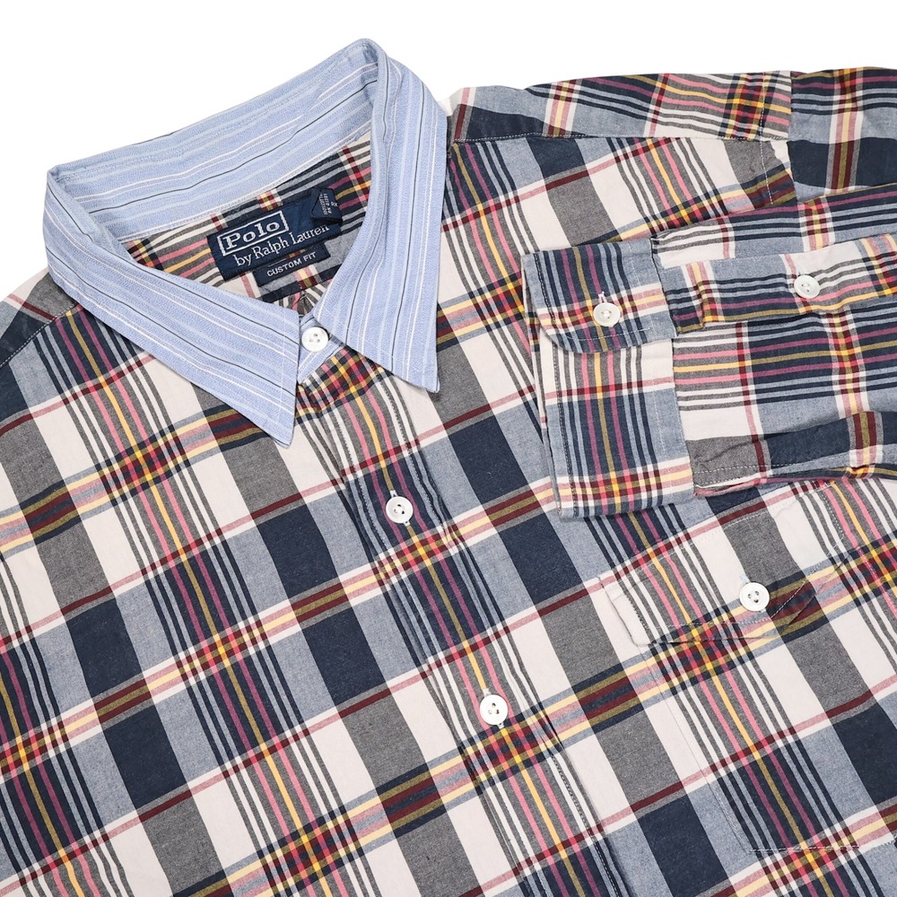 POLO RALPH LAUREN Men's XL Plaid Custom Fit‎ Contrasting Collar Button Up Shirt